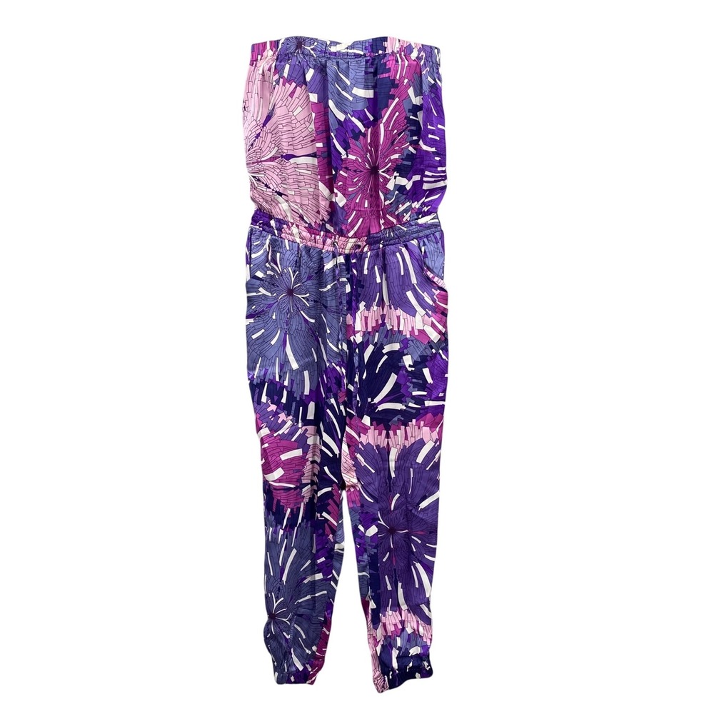 Classique Womens Tropical Jumpsuit‎ Purple Floral Print Resort Strapless 
Size M